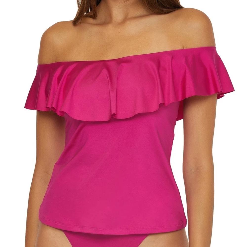 Trina Turk Pink Flutter Sleeve Tankini Top